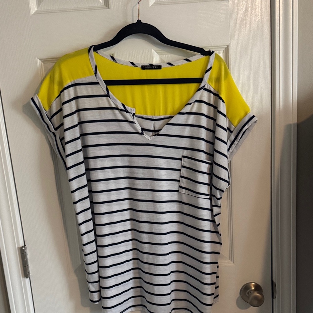 Papermoon White Stripe Tee with Yellow Yoke